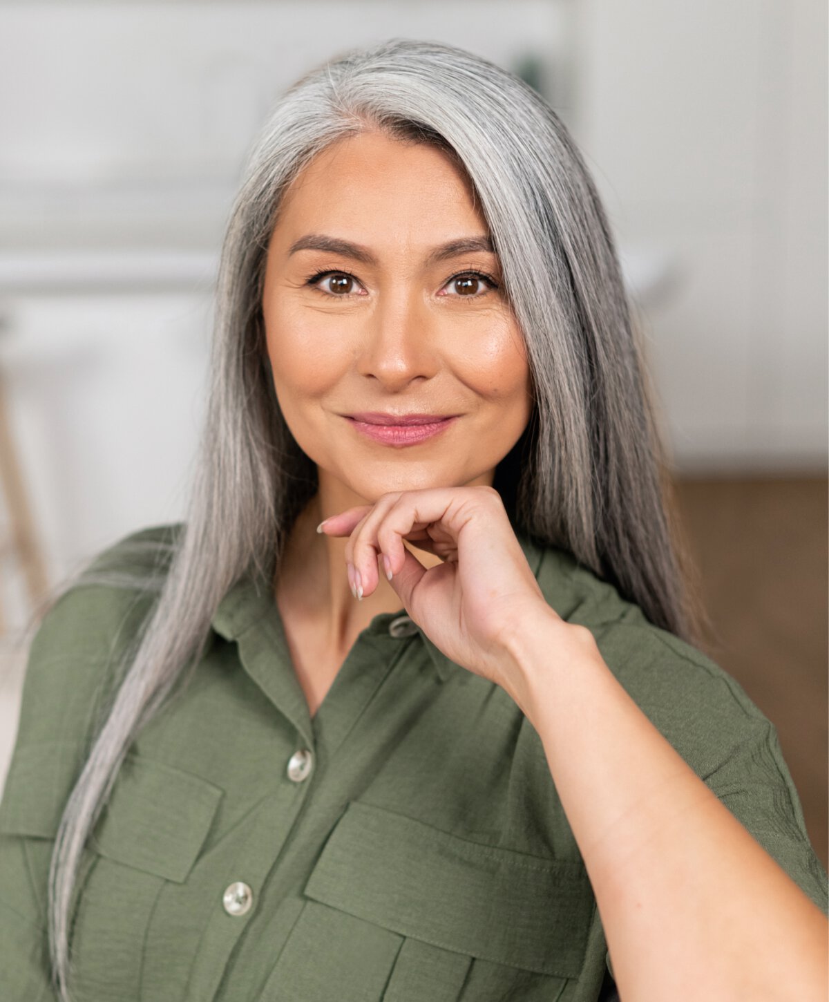 Atlanta facial implants model smiling